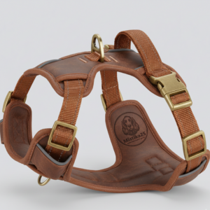 harnais en cuire marron durable pour animaux de compagnie avec des sangles